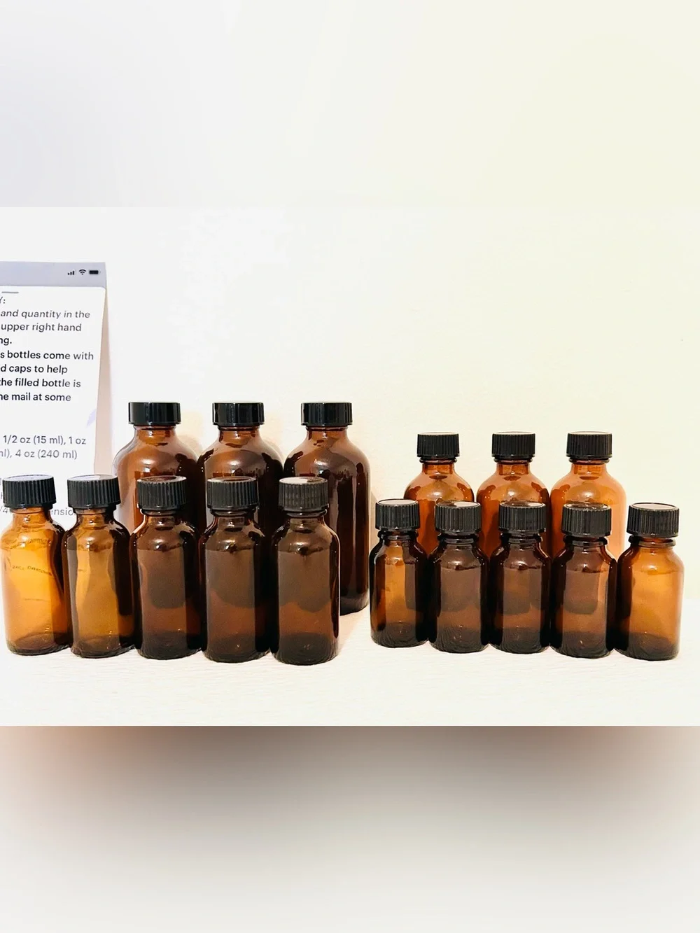 Lot Amber Glass Skincare Bottles w/ Leakproof Caps- 4 sizes (16 Total)